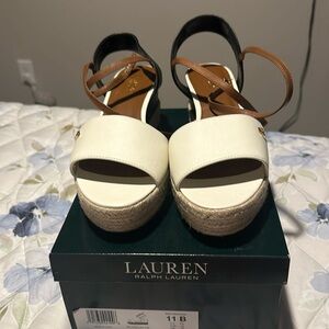 Lauren Delores wedges cream/black/ tan size 11  Excellent condition